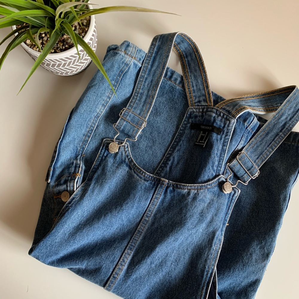 f21 jean overall dress